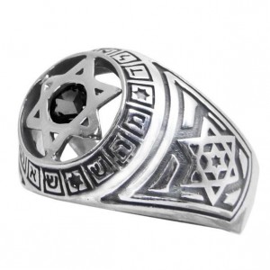 Silver Magen David Ring with Divine Names of Hashem & Onyx Stone Jüdische Ringe