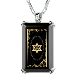 Sterling Silver and Onyx Tablet Necklace for Men with Micro-Inscribed Shema Prayer and Star of David Star of David Necklaces
