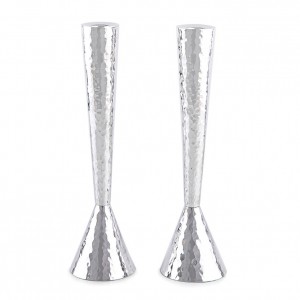 Sterling Silver Hammered Cone Candlesticks by Bier Judaica Jüdische Hochzeit