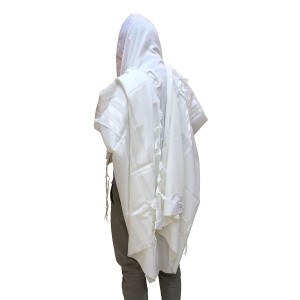 White Pure Wool Tallit Traditional Tallit