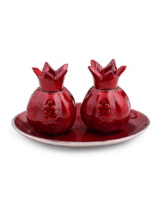 Candlesticks in Dark Red Pomegranate with Tray Shabbat
