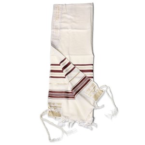 Wool Tallit with Bordeaux and Gold Stripes Tallits