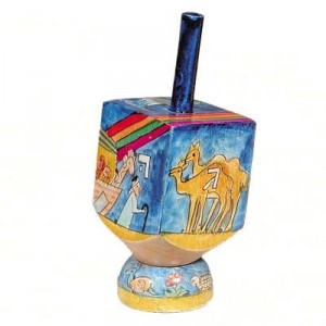 Yair Emanuel Small Wooden Dreidel with Depiction of Noah’s Ark Design and Stand Piões