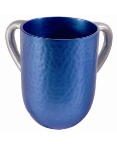 Yair Emanuel Blue & Silver Washing Cup with Hammering in Anodized Aluminum Waschbecher