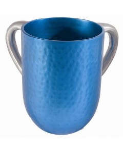 Yair Emanuel Hammered Washing Cup in Turquoise and Silver Anodized Aluminum Waschbecher