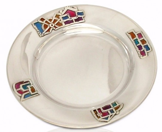 Plate in Silver Sterling & Enamel with Jerusalem by Nadav Art