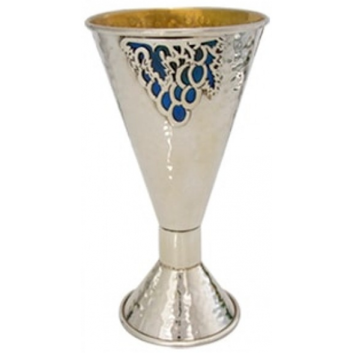 Kiddush Cup in Sterling Silver with Blue Enamel Grapevines by Nadav Art