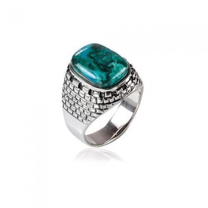 Eilat Stone Ring in Sterling Silver with Jerusalem Design by Rafael Jewelry