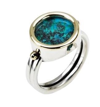Rafael Jewelry Round Ring in Sterling Silver with Eilat Stone & Gold-Plating