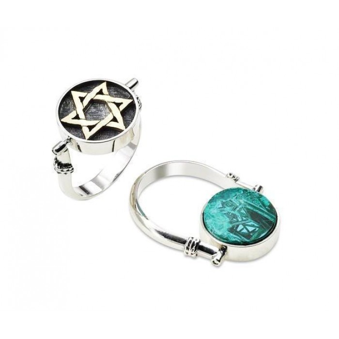 Two-Sided Ring in Sterling Silver with Eilat Stone & Star of David by Rafael Jewelry