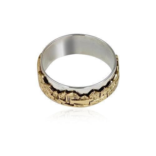 Jerusalem 9k Yellow Gold and Sterling Silver Ring by Rafael Jewelry