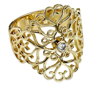 14k Yellow Gold Ring with Diamond and Heart Design Rafael Jewelry Designer