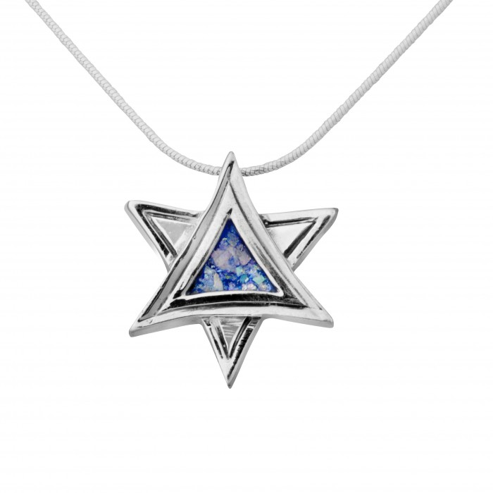 Star of David Pendant in Sterling Silver with Roman Glass by Rafael Jewelry