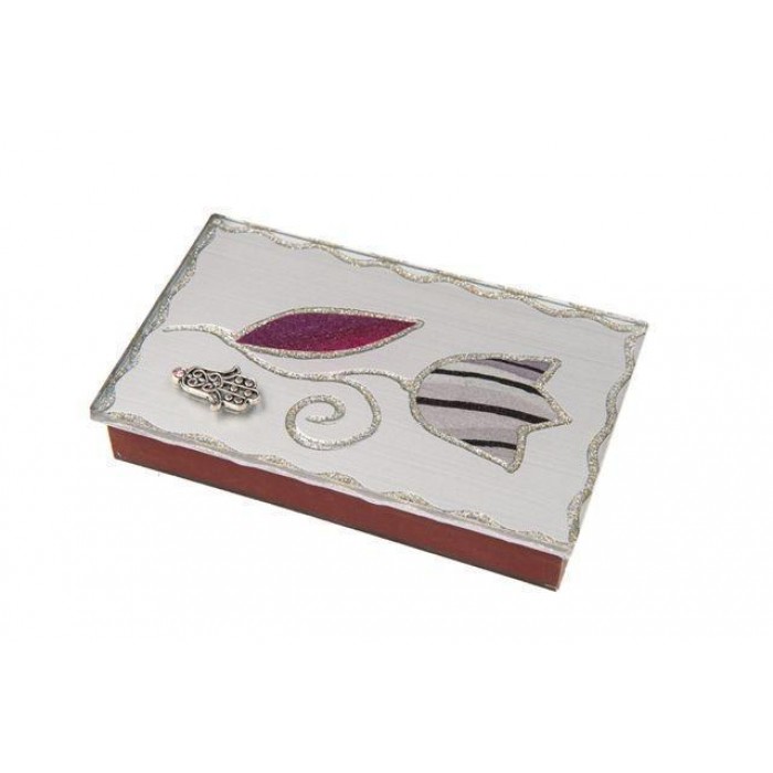 Glass Matchbox with Striped Silver & Purple Flower