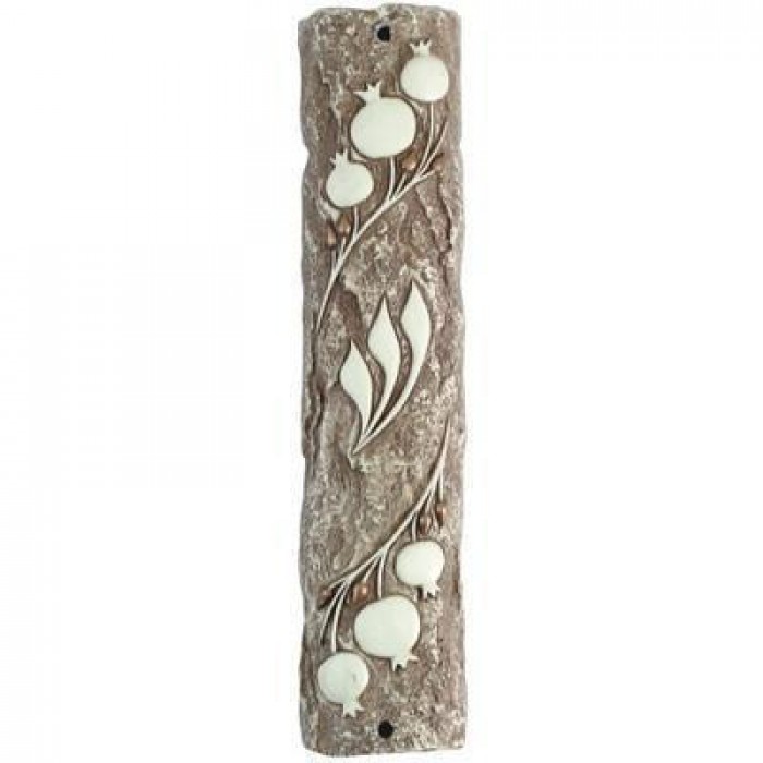 Mezuzah with White Pomegranates in Polyresin Large