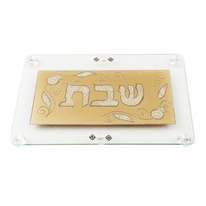 Glass Challah Tray with White Shabbat & Flowers