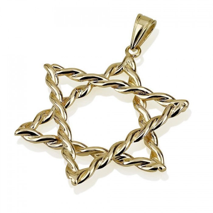 14K Gold Tress Style Star of David Pendant in Bigger Size by Ben Jewelry
