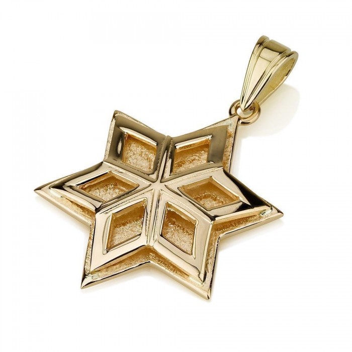 Star of David Pendant Double Design in 14K Yellow Gold