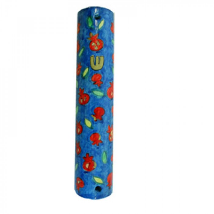 Yair Emanuel Small Wooden Mezuzah With Small Pomegranates