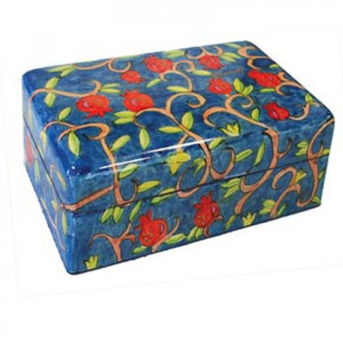 Yair Emanuel Small Wooden Jewellery Box With Pomegranates