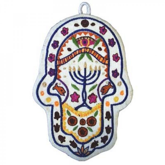 Yair Emanuel Embroidered Menorah Design Hamsa - Large
