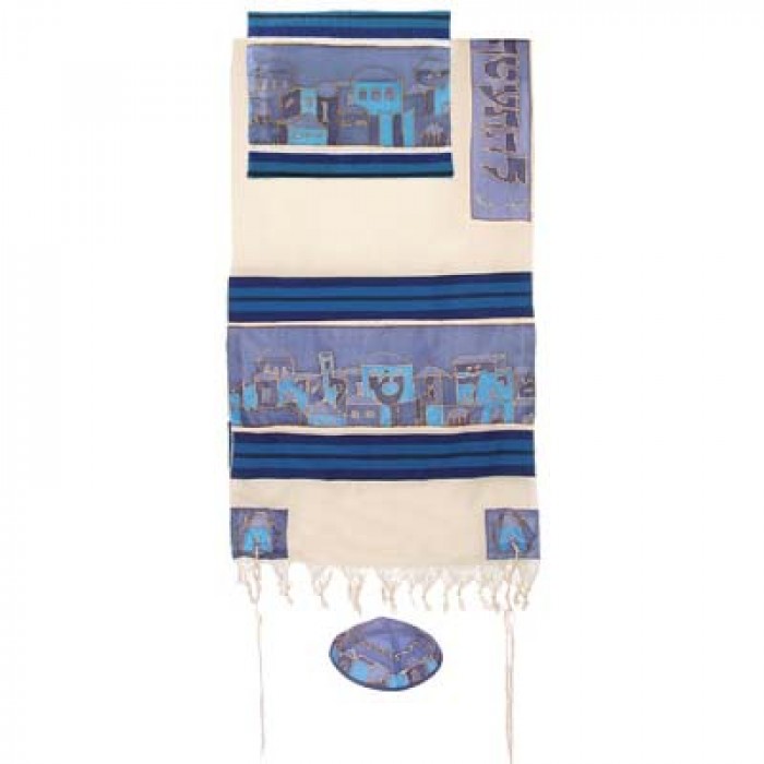 Yair Emanuel Tallit Set – Jerusalem in Blau