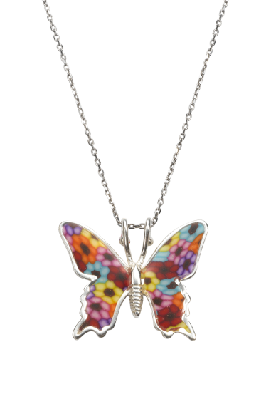 Necklace with Millefiori Butterfly Pendant