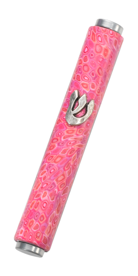 Mezuzah Case with Mosaic Pink Motif and Shin