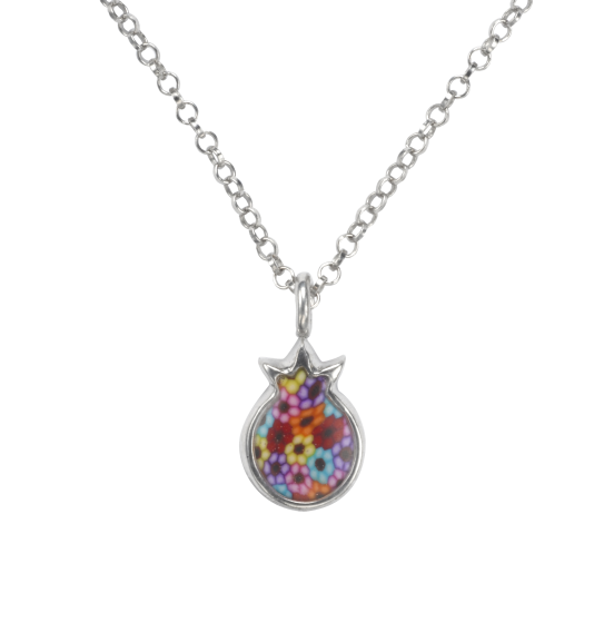 Floral Pomegranate Pendant with Circle Chain Necklace