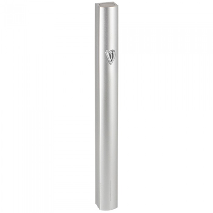 Silver Aluminum Mezuzah with Hebrew Letter Shin and Rounded Edges