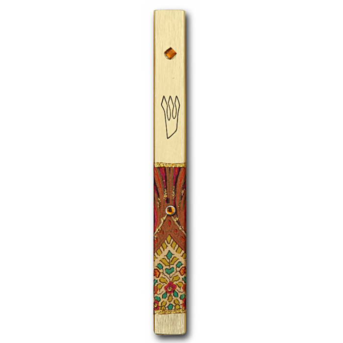Metal Gold Mezuzah with Delicate Floral Print