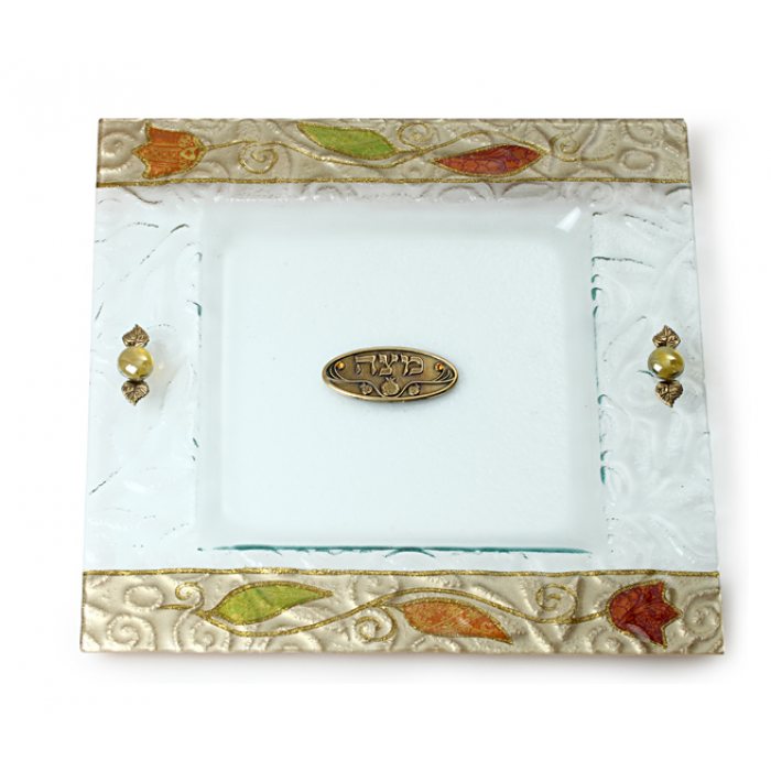 Glass Matzo Plate with Double Flower Motif