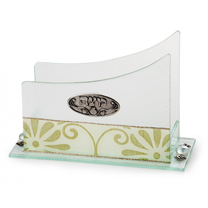 Glass Matzo Holder with Neutral Floral Motif