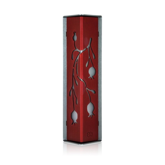 Shraga Landesman Pomegranate Design Mezuzah - Red on Charcoal