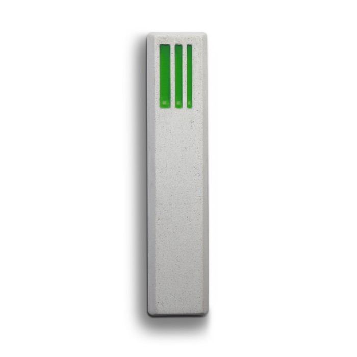 Mezuzah with Green Hebrew Shin from White Concrete by ceMMent