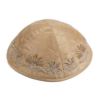 Gold Yair Emanuel Kippah with Date-Palm Embroidery
