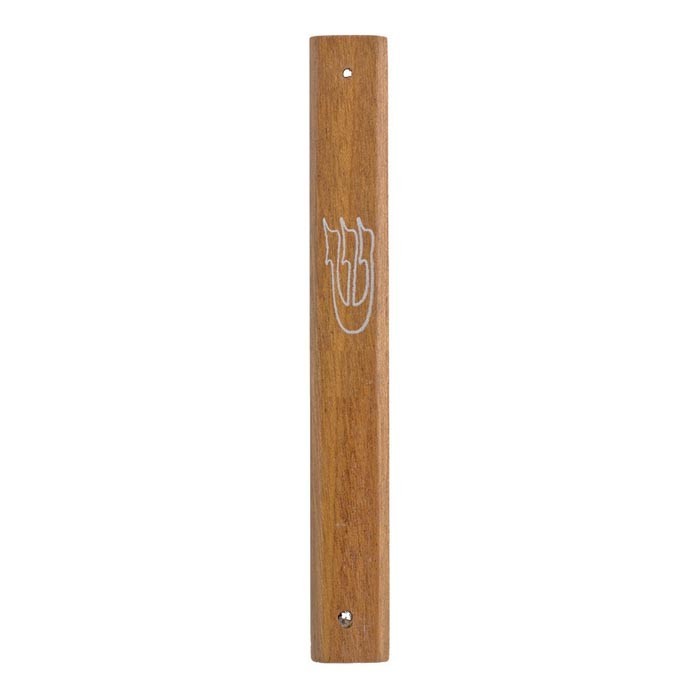 Modern Wooden Mezuzah Case Decorated with Hebrew 'Shin' for 10cm Scroll
