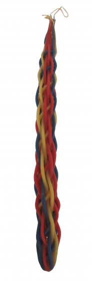 Safed Candles Havdalah Candle with Braided Column in Red, Blue and Yellow