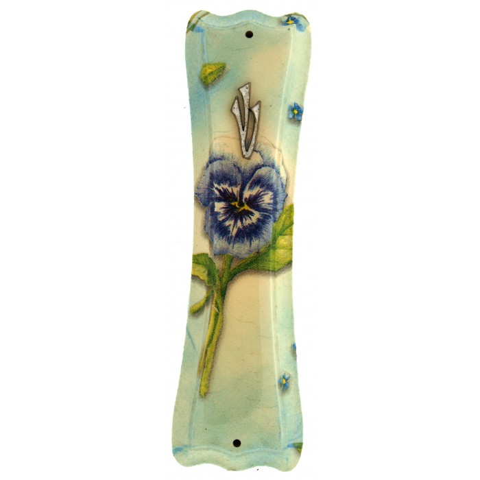 Wood Mezuzah Case with Floral Pattern and Large Shin for 12cm Scroll