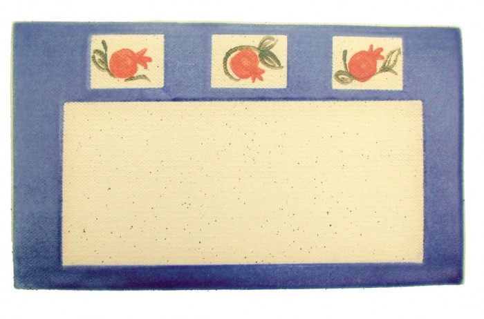 Blue and Beige Ceramic Door Sign with Pomegranates