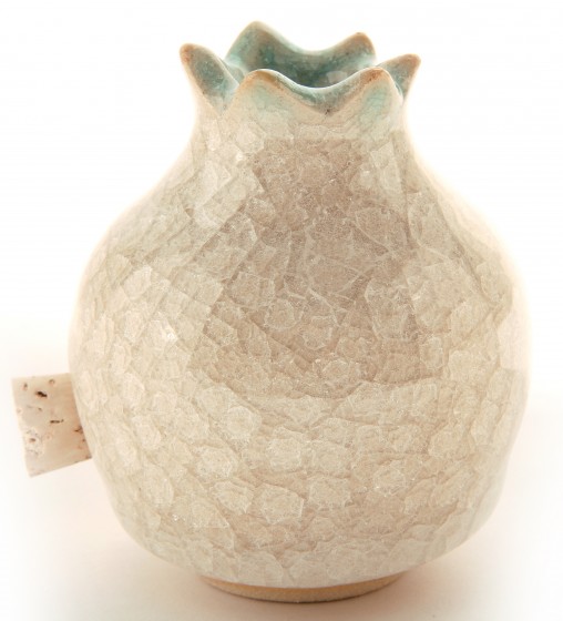 Beige Ceramic Salt Shaker with Pomegranate Design and Cork