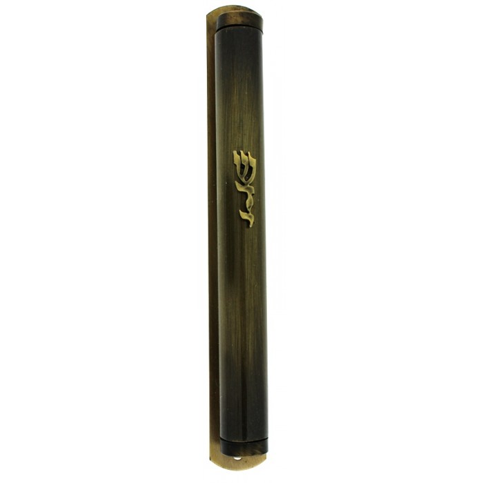 Bronze Colored Pewter Mezuzah with Hebrew Text