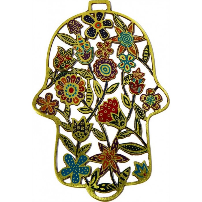 Chamsa de Alumínio de Yair Emanuel com Padrão Floral Colorido