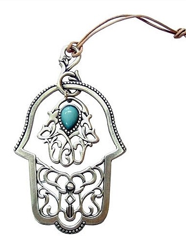Hamsa with Cutout Scrolling Lines, Beads and Floral Pattern