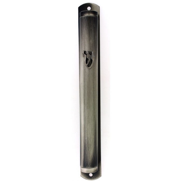 Pewter Mezuzah Case with Traditional Style Hebrew Letter Shin