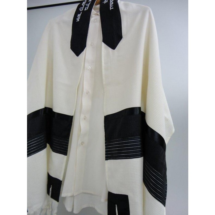 Wool Tallit with Black Stripes by Galilee Silks