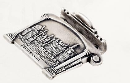 Silver Business Card Holder with Jerusalem Panorama and English Text
