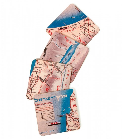 Retro Map of Israel Four Piece Coaster Set by Barbara Shaw