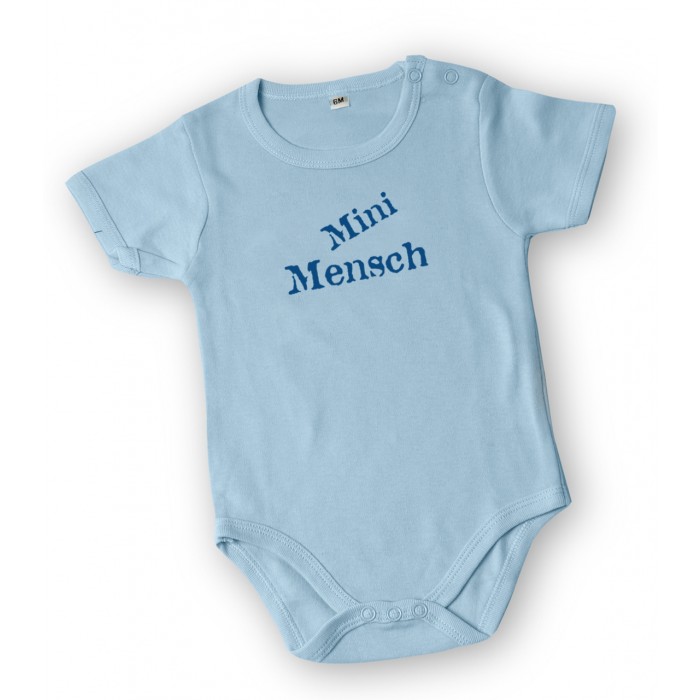 Light Blue Onesie with ‘Mini Mensch’ in English by Barbara Shaw