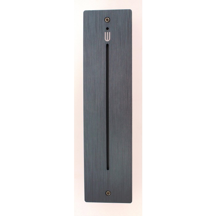 Gray Aluminum Mezuzah with LED Column and Hebrew Letter Shin by Adi Sidler